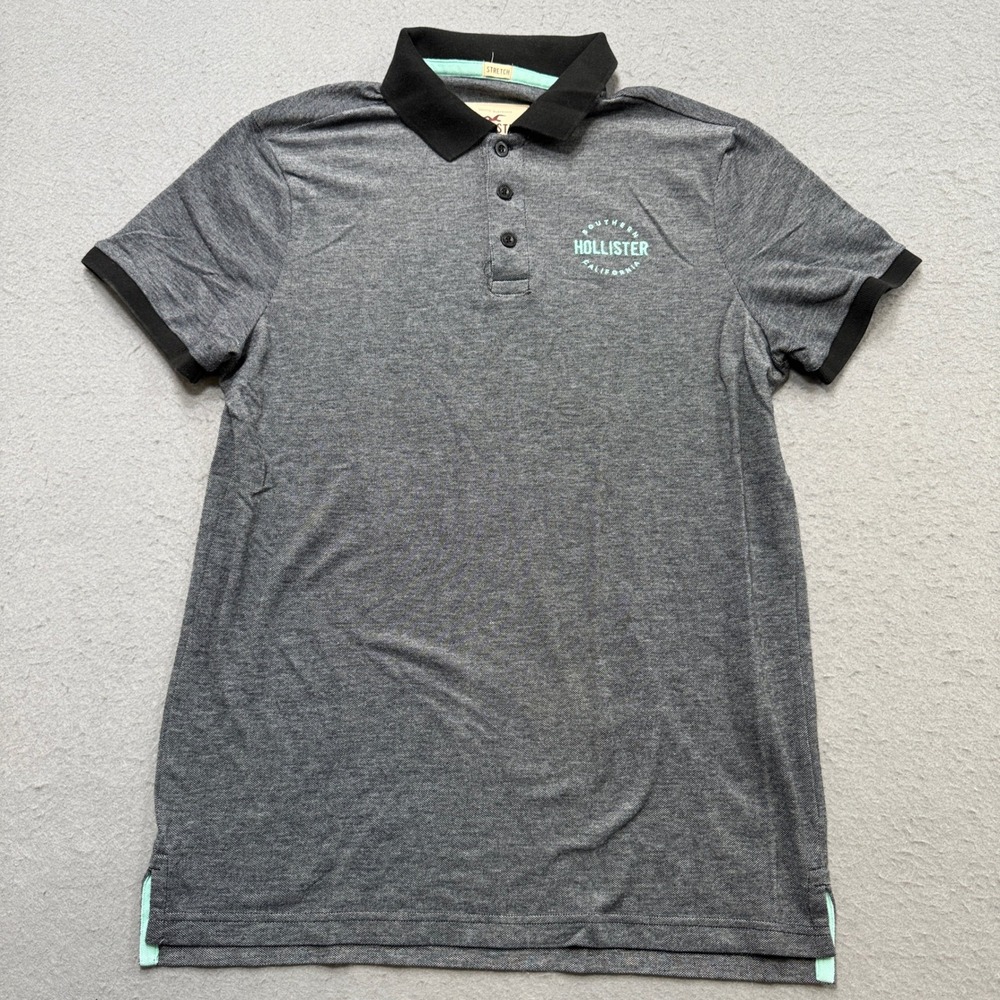 Hollister Polo Shirt Men's Large Gray Classic Fit Short Sleeve Cotton Athleisure